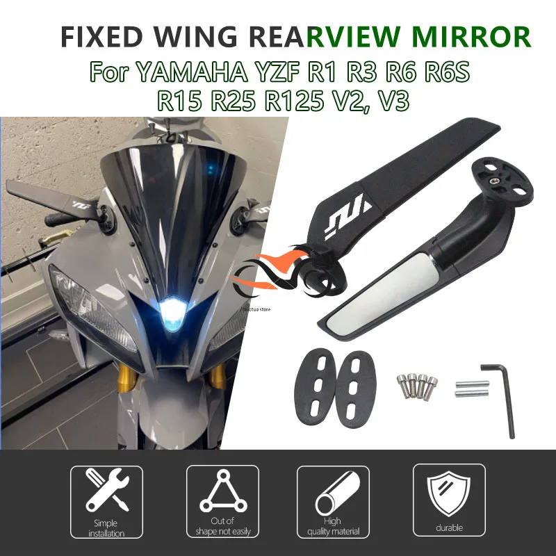 

For YAMAHA YZF R6 R1 R25 R3 R125 R15 Motorcycle Wing Mirrors Adjustable Rotating Rearview Side Mirror WITH LOGO
