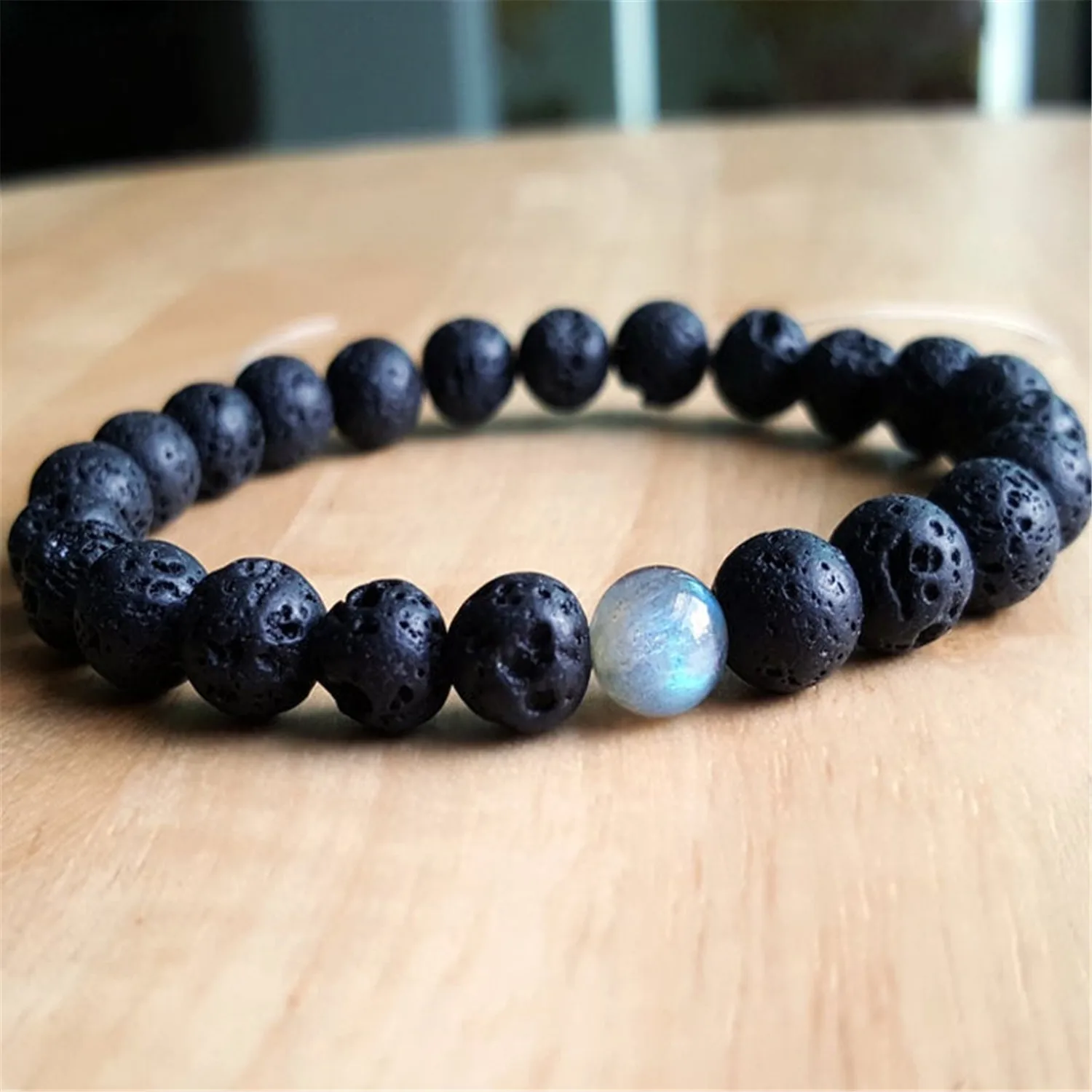 

8mm Natural Volcanic Stone Mala Bracelet Classic Bangle Party Semi-Precious Stones Unique Unisex Men