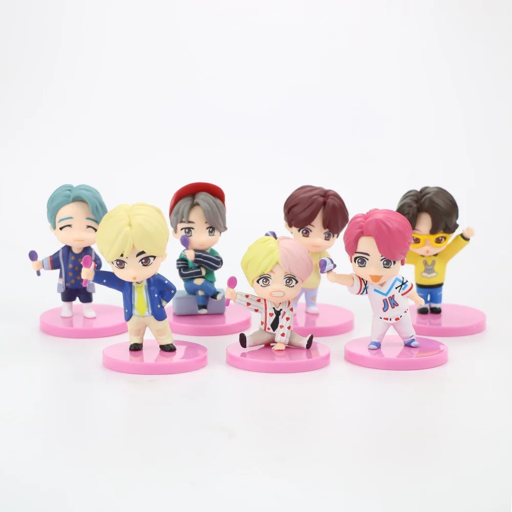 7 pçs/set Bangtan Meninos Grupos Rm Jin Suga Jhope Jimin V Jungkook Boneca Modelo Brinquedo Figura de Ação Estrela Idol Presente Do Exército