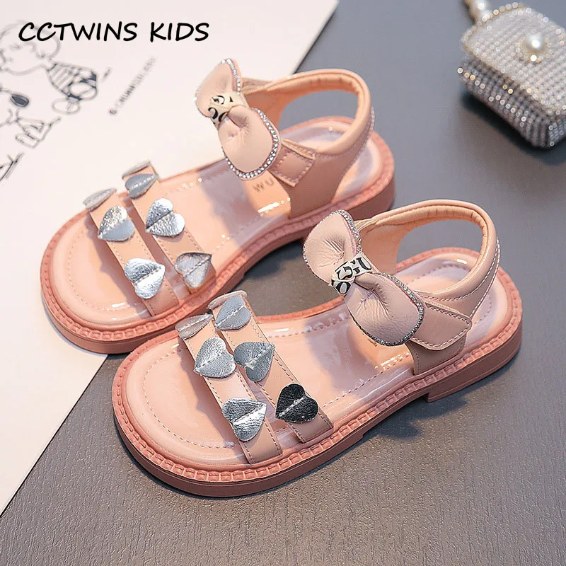 

Girls Princess Sandals 2023 Summer Kids Fashion Dress Party Flats Beach Shoes Toddler Bow Heart Children Genuine Leather Soft