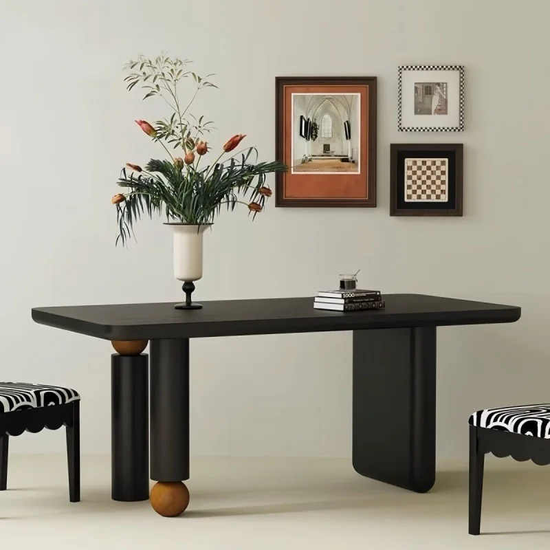 Wabi Sabi Design Plywood Frame Black Dining Table Luxury Dining Table 6 Chair For Home
