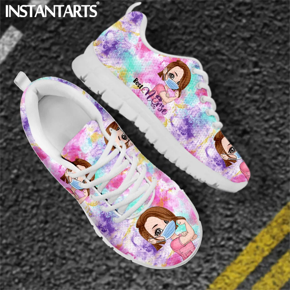 INSTANTARTS Cute Cartoon Nurse Shoes Paramedic Nursing Shoe for Women Female Running Sneakers Light Mesh Flats Girls Footwear