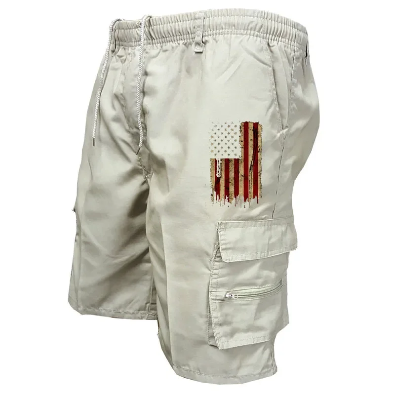Summer Hot Sale Men's Cargo Shorts Flag Print High Quality Hot Sale Multi-Pocket Casual Men's Outdoor Shorts Cargo Shorts