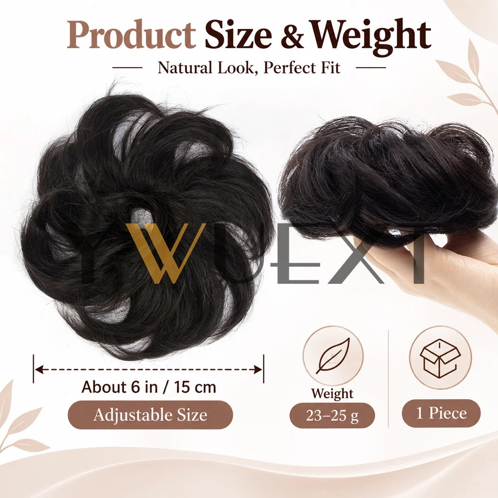 Curly Natural Human Hair Bun Chignon Updo Donut Real Hair Extensions Flexible Elastic Band Hair Piece 9 Colors Available