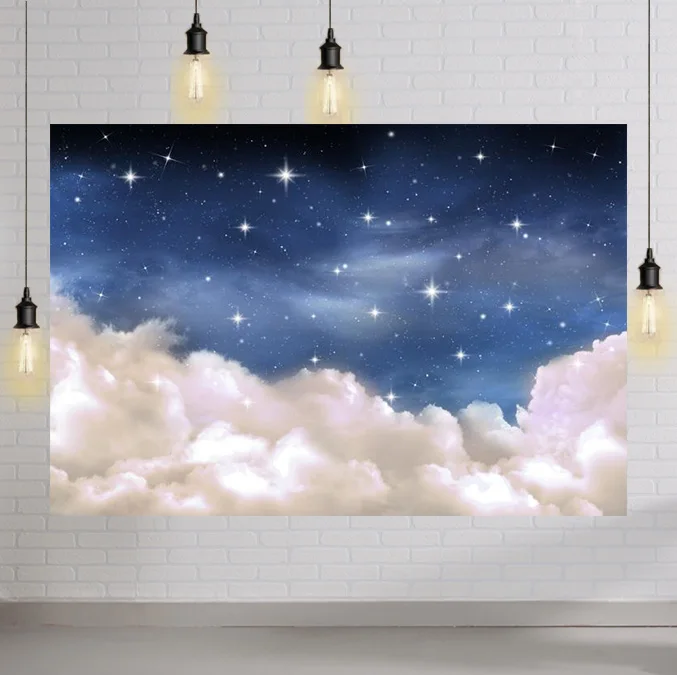 

Child Photography Blue Night Starry Sky Cloud Backdrop Moon Castle Baby Children Birthday Background Photo Studio Photocall