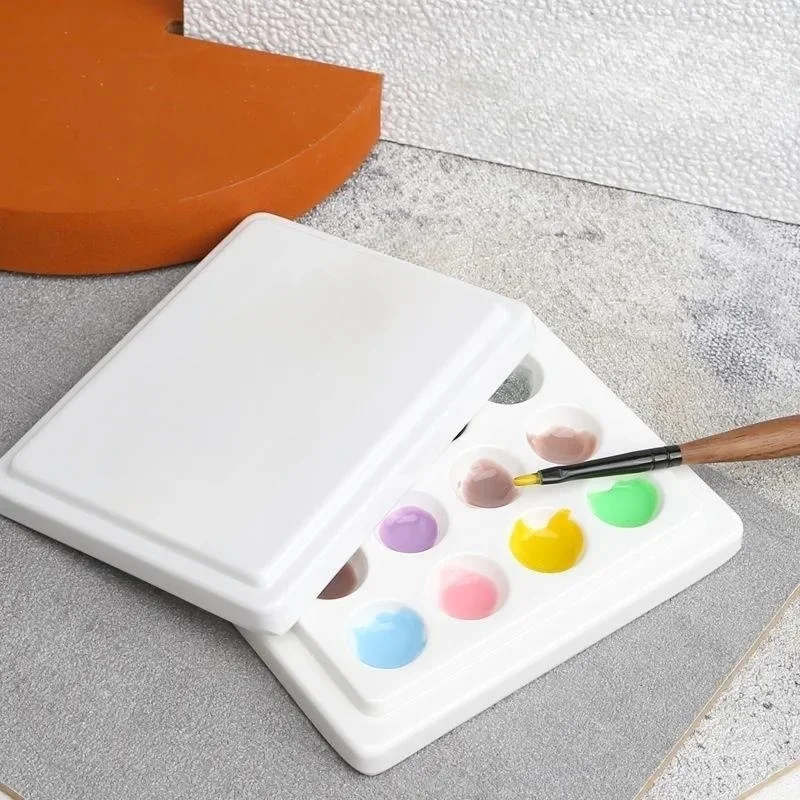 12-grid Dust-proof Palette with Cover for Watercolor Oil Painting Acrylic Paint Imitation Porcelain Coloring Tint Art Supplies