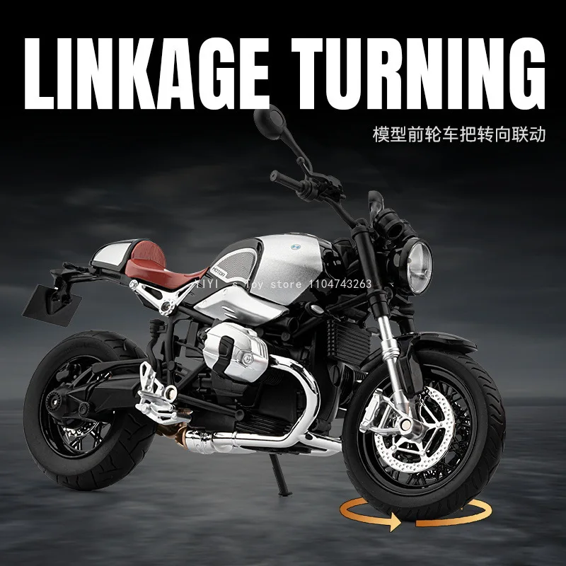 1:9 Schaal R Negen T Motorfiets Model Auto Speelgoed Legering Diecast Lichte Muziek Schokabsorptie Motor Miniatuur Modellen Ornament Gift 25