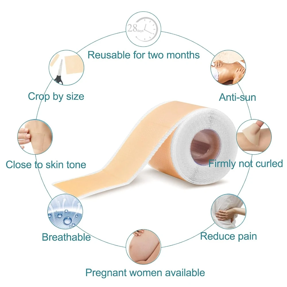 Grade Silicone Scar Sheets, Silicone Scar Tape (1.6”x 60”), Scar Removal Strips for Acne Scars C-Section & Keloid Surgery Scar