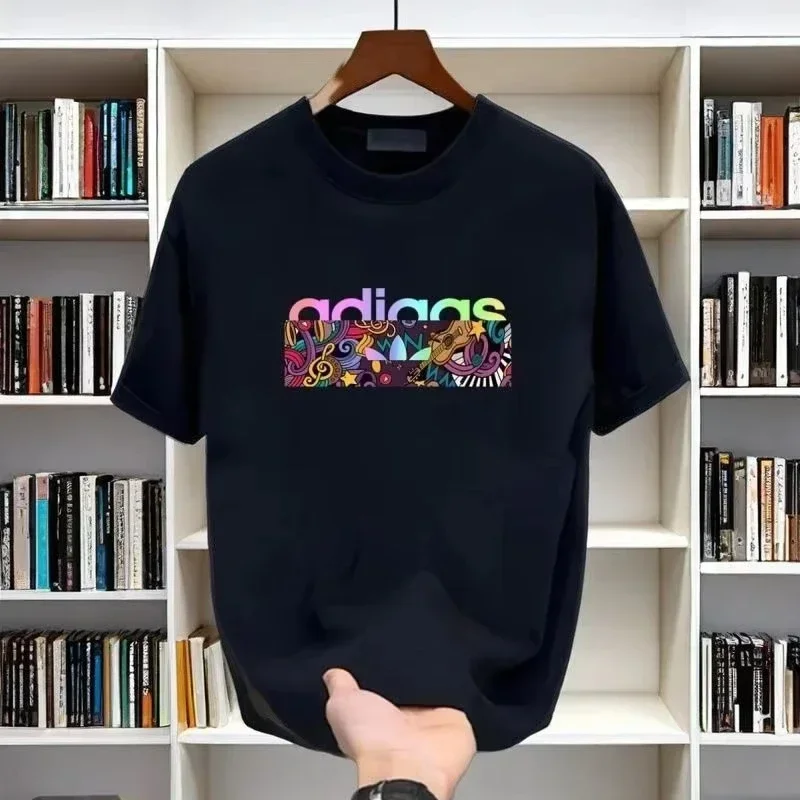 2025 صيف جديد تي شيرت ملابس بأكمام قصيرة ماركة أمريكية قطن جديد مع فضفاض مطبوعة الرجال قميص غير رسمي الرجال الجرافيك تي شيرت