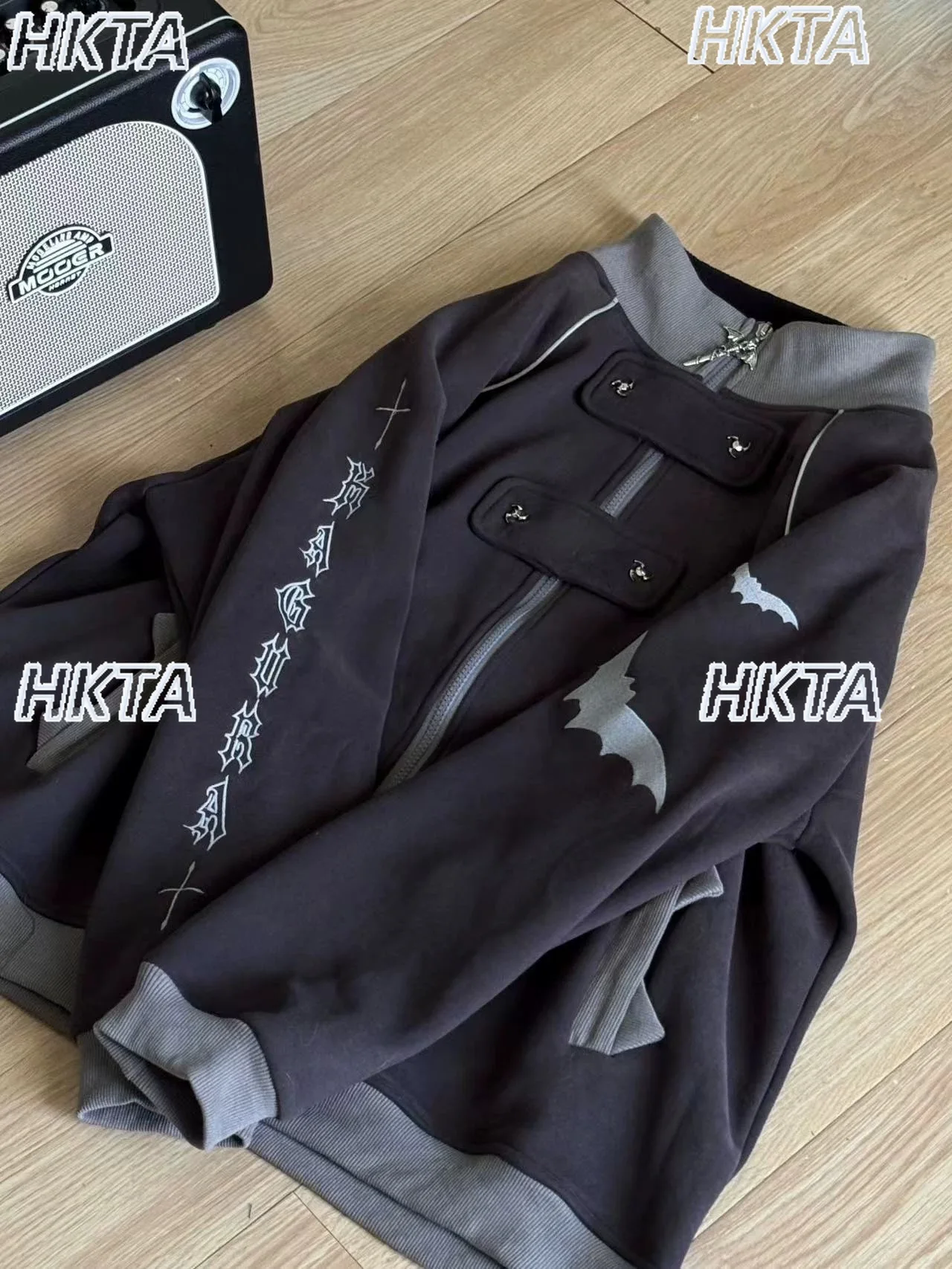Sudadera gris oscuro con cuello levantado para mujer, chaqueta japonesa holgada Y2K Harajuku, abrigo con capucha, nueva ropa de otoño e invierno