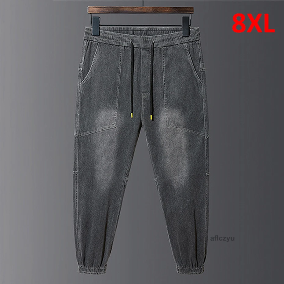 

8XL Plus Size Jeans Men Baggy Denim Pants Fashion Causal Jogger Pants Solid Color Trousers Male Big Size Bottom