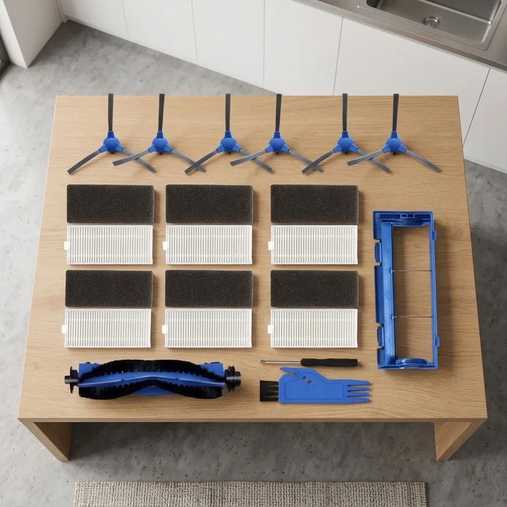 Kit de Escovas e Filtros para Jardim e Casa, Escova de Rolo para Aspirador Robocist 850 A800, 1 Escova de Limpeza, 1 Chave de Fenda, 6 Filtros, 6 Lados
