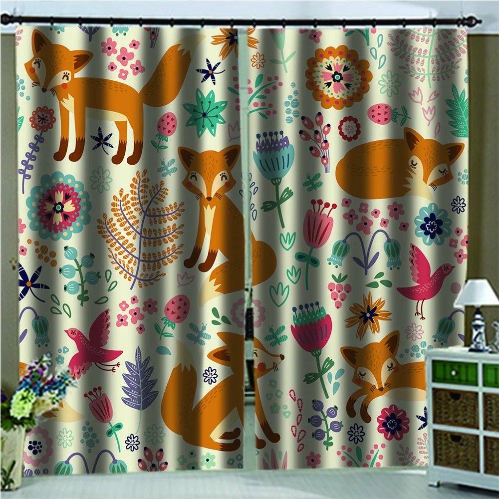 3d Curtains Blackout for Living Room Kids Bedroom Fabric Cartoon animal depicting plant painting custom curtains