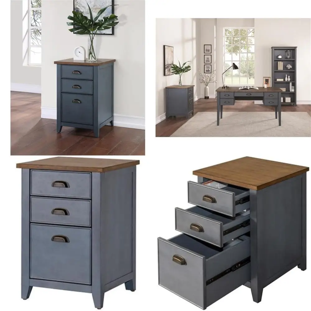 خزانة ملفات المزرعة الخشبية الزرقاء ذات الثلاث أدراج للتخزين