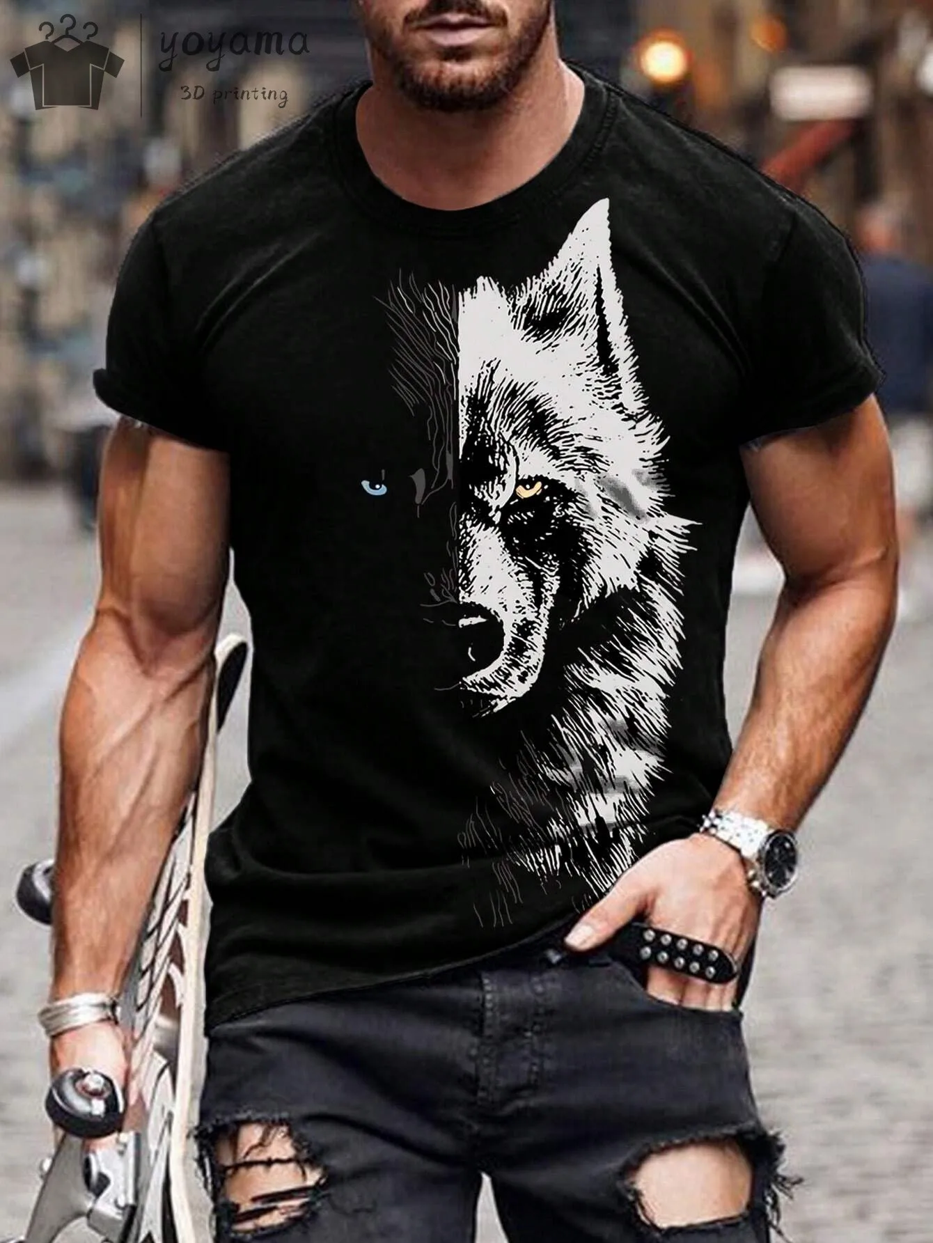 Fierce Wolf Pattern 3d Printed Men\'s Style T-Shirt Boutique Summer Fashion Casual Round Neck Men Shirt Short Sleeve T Shirt