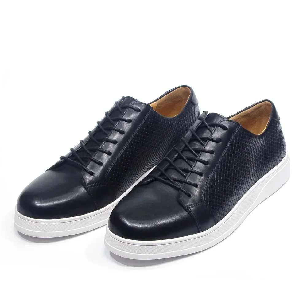 Men\'s European Style Genuine Leather Casual Shoes Black Blue Brown Lace-Up Flat Sneakers Designer Boat Shoes for Big Sizes