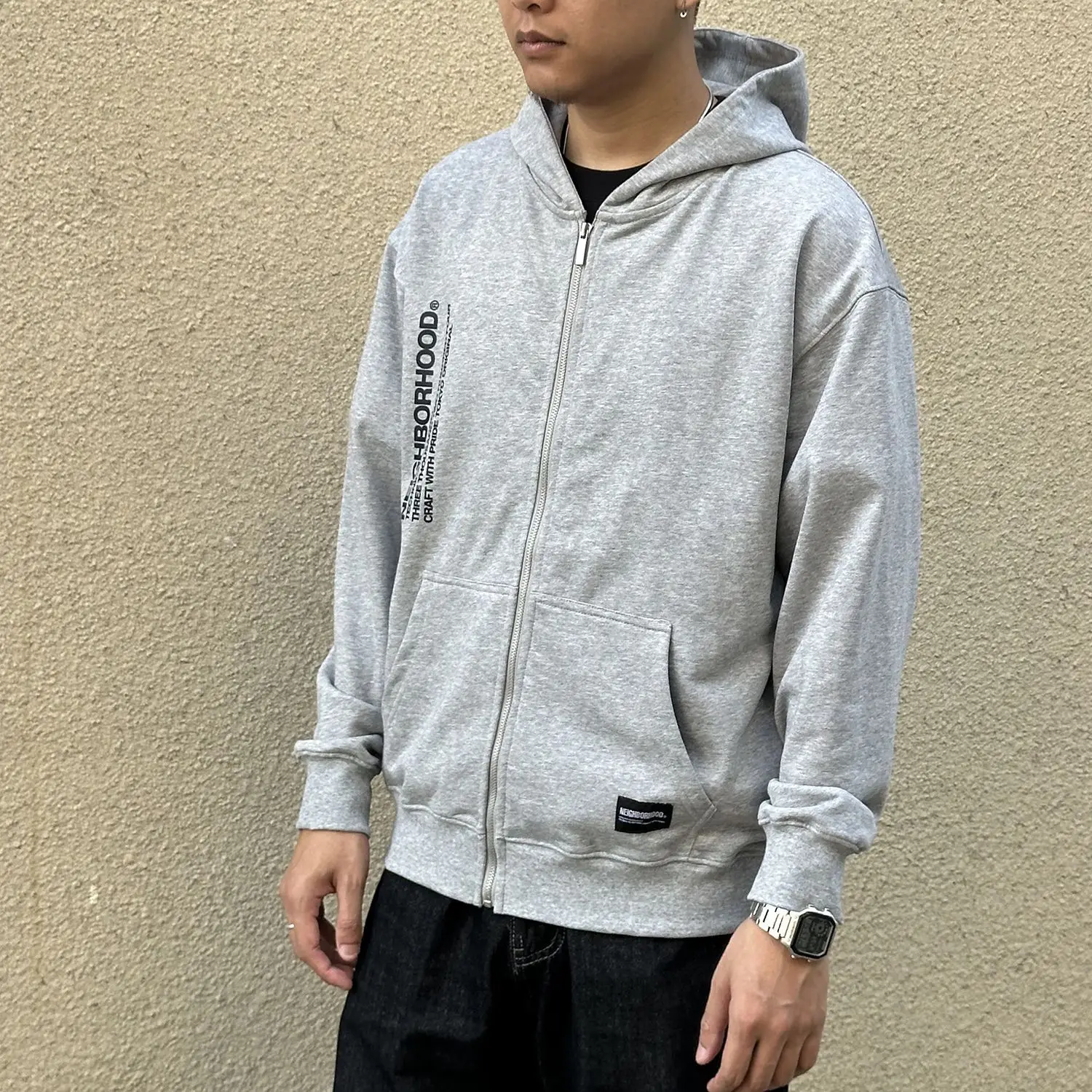 NEIGHBORHOOD NBHD Heavyweight Japanese‑Style Zip‑Up Printed Hoodie Loose Unisex Casual Cardigan For Autumn Winter