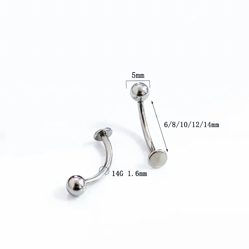 1 Pcs Both End Internal Thead G23 Titanium 14g 6-14mm Belly Button Stud Round  Ball Flat Base Suspension Belly Button Ring Pierc