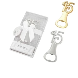 1PCS X Wedding Anniversary Souvenir Gold/Silver 15th Solid Metal Bottle Opener with Gift Box Packaging Birthday Party Supplies