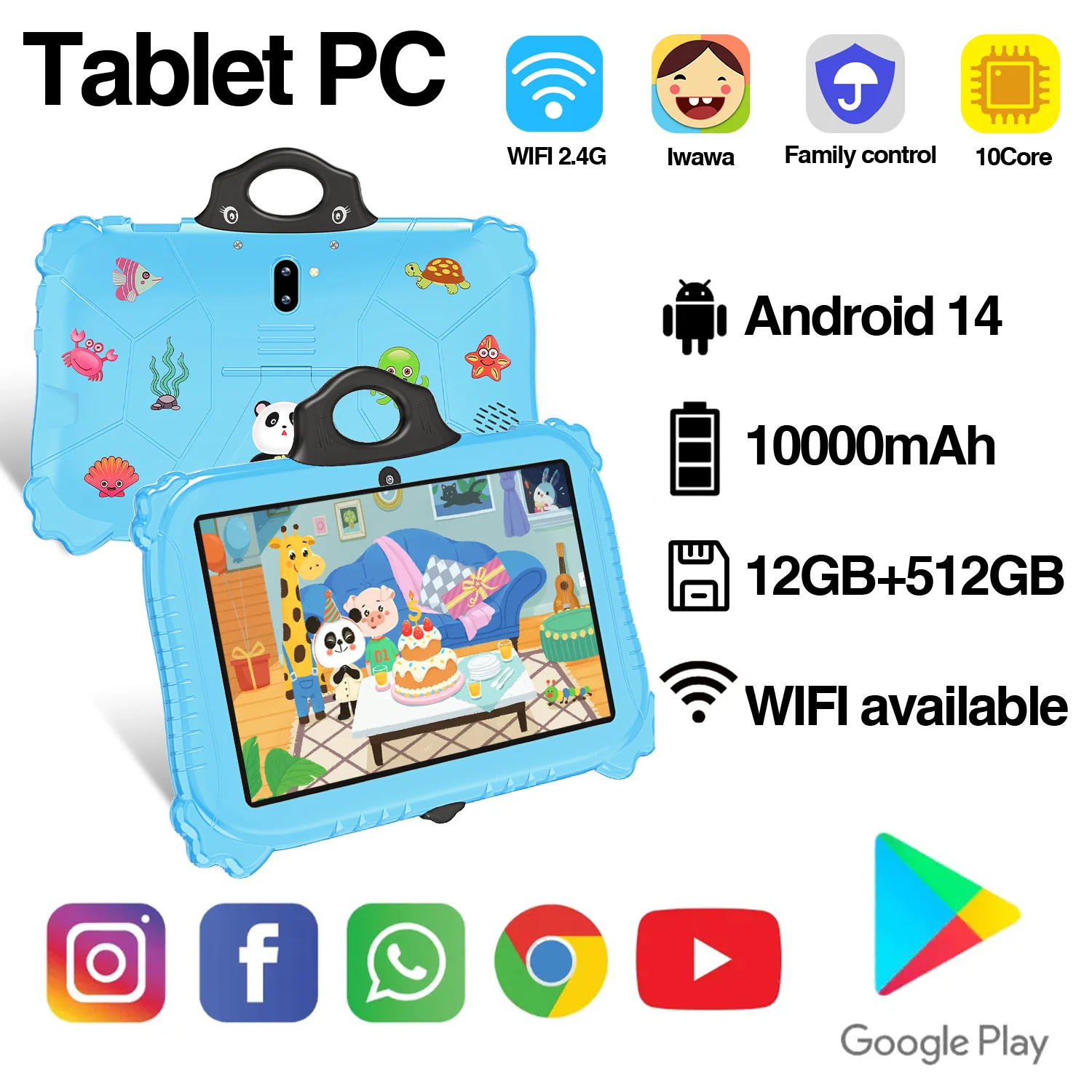 New Panda Android 14 10.1-inch Kids Tablet HD Screen 12GB RAM 512GB ROM 10000mAh snapdragon 888 Bluetooth 5.0 5G Dual SIM Tablet