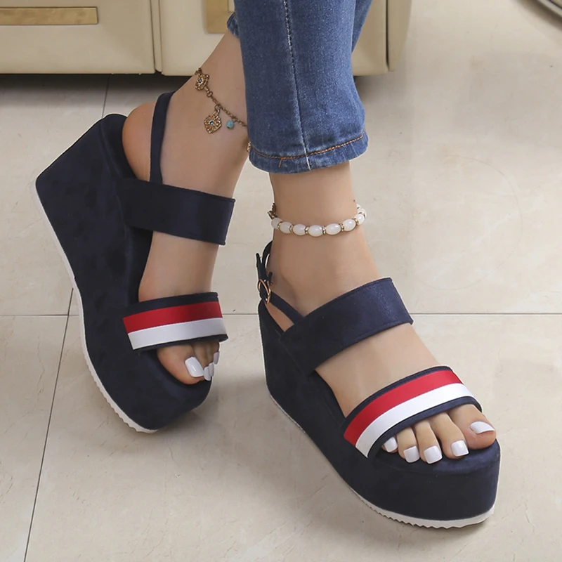 2024 New Large Size Platform Sandals for Women Gladiator Shoe Open Toe Mixed Colors Ankle Buckle Wedge Thick Sole Casual Sandal