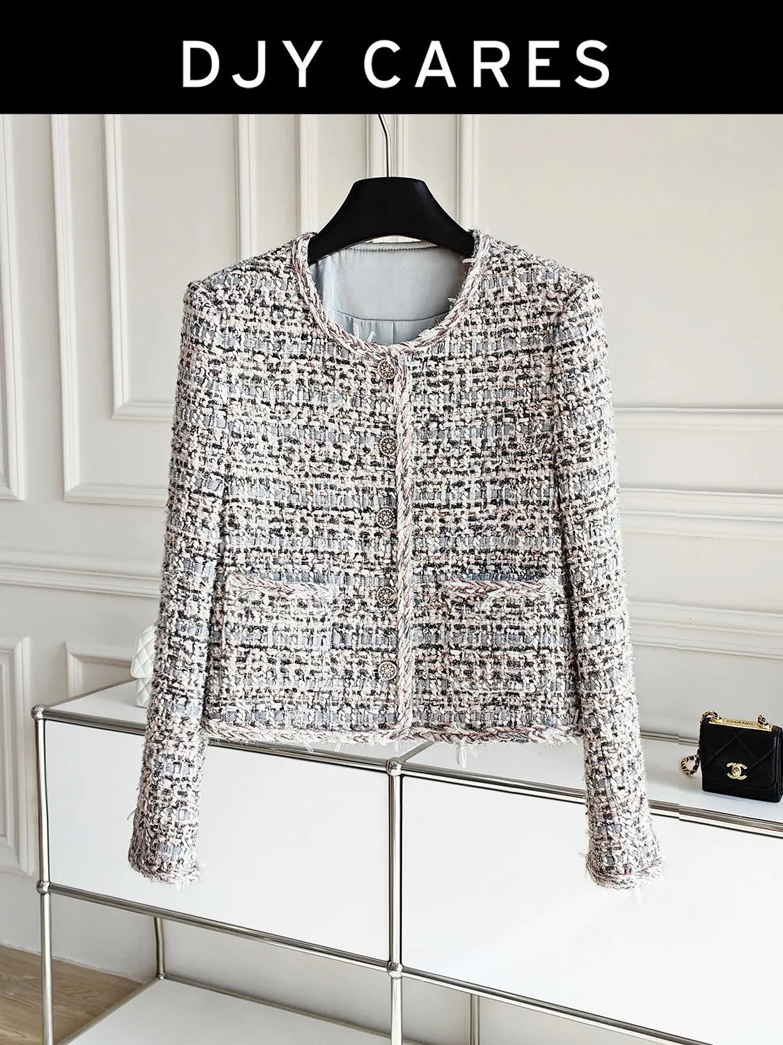 

Новый легкий роскошный короткий шерстяной топ из серо-розовой пряжи тяжелой промышленности большого размера