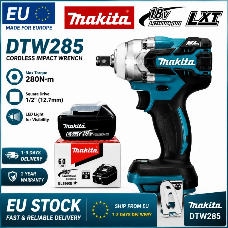 Makita DTW285 Akku-Schlagschrauber, bürstenloser Motor, 320 Nm, Elektrowerkzeug für Makita 18V LXT Akku, EU-Lagerbestand