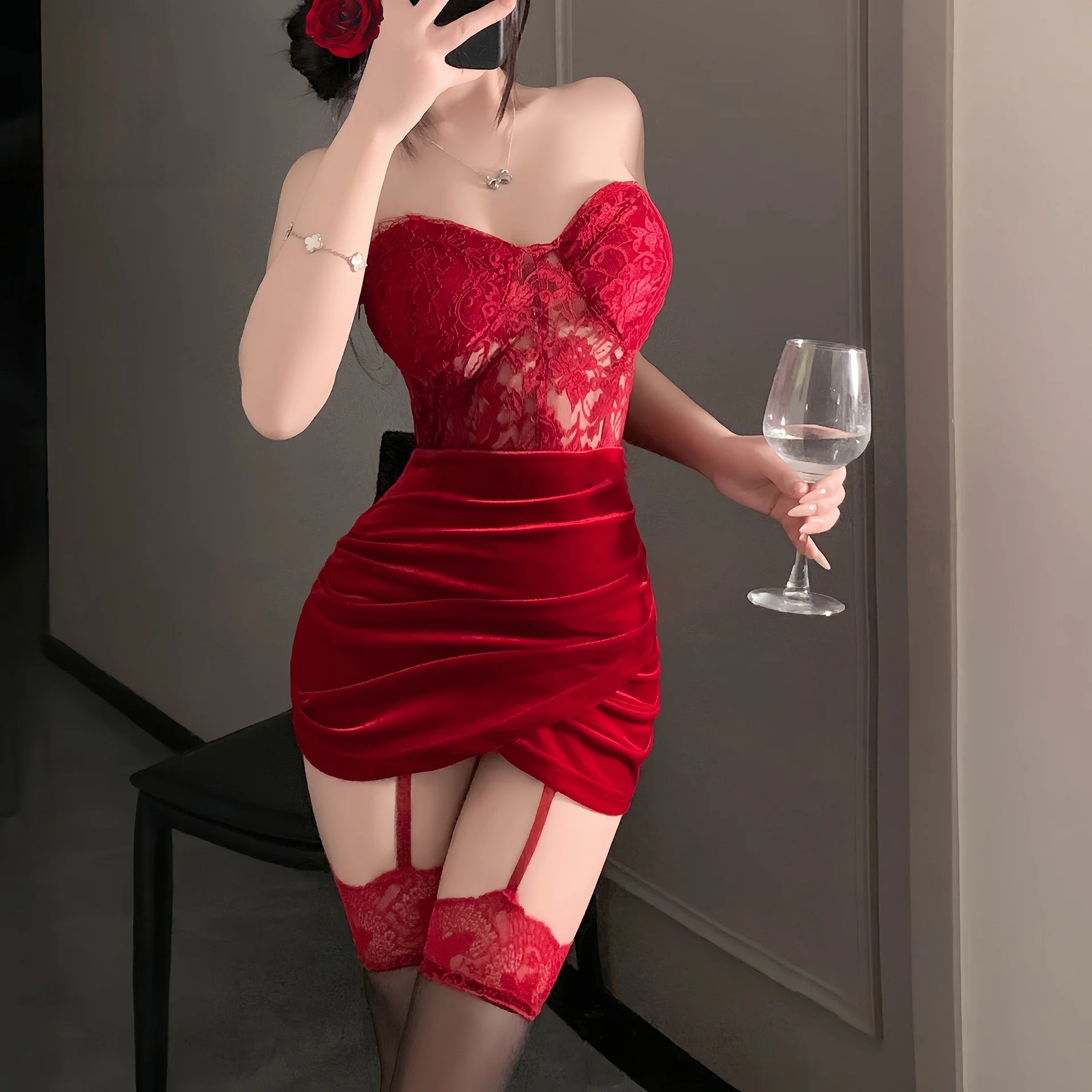Jupe moulante sexy à la française avec bretelles transparentes, taille en dentelle, jupe sans bretelles, lingerie sexy, robe haut de gamme