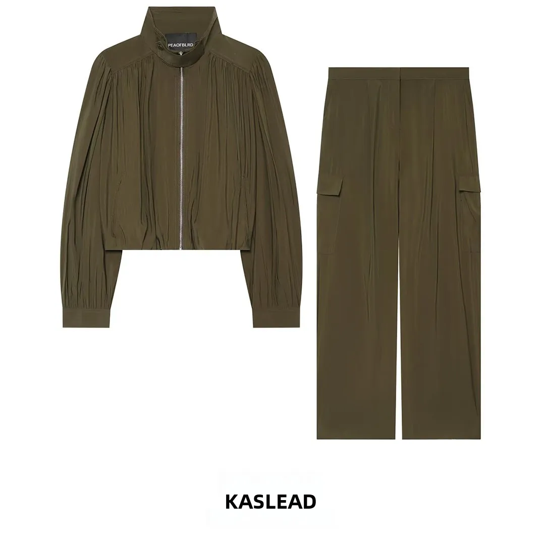 KASLEAD New Women's Fashion Bubble Hem Jacket Workwear Pants Set Long Sleeve Summer Outfit Two-Piece Set