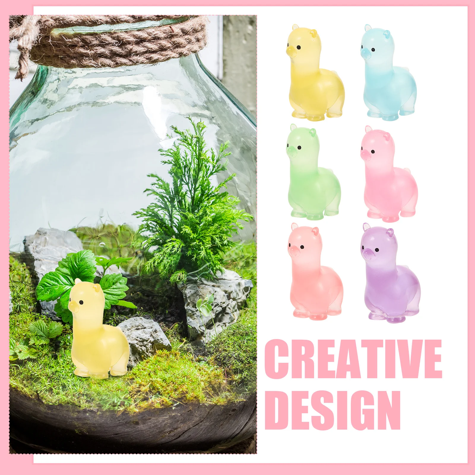 12 Pcs Micro Landscape House Resin Ornaments Luminous Colorful Alpaca Mini Figurines Baby Toy Miniature Sculpture Toddler