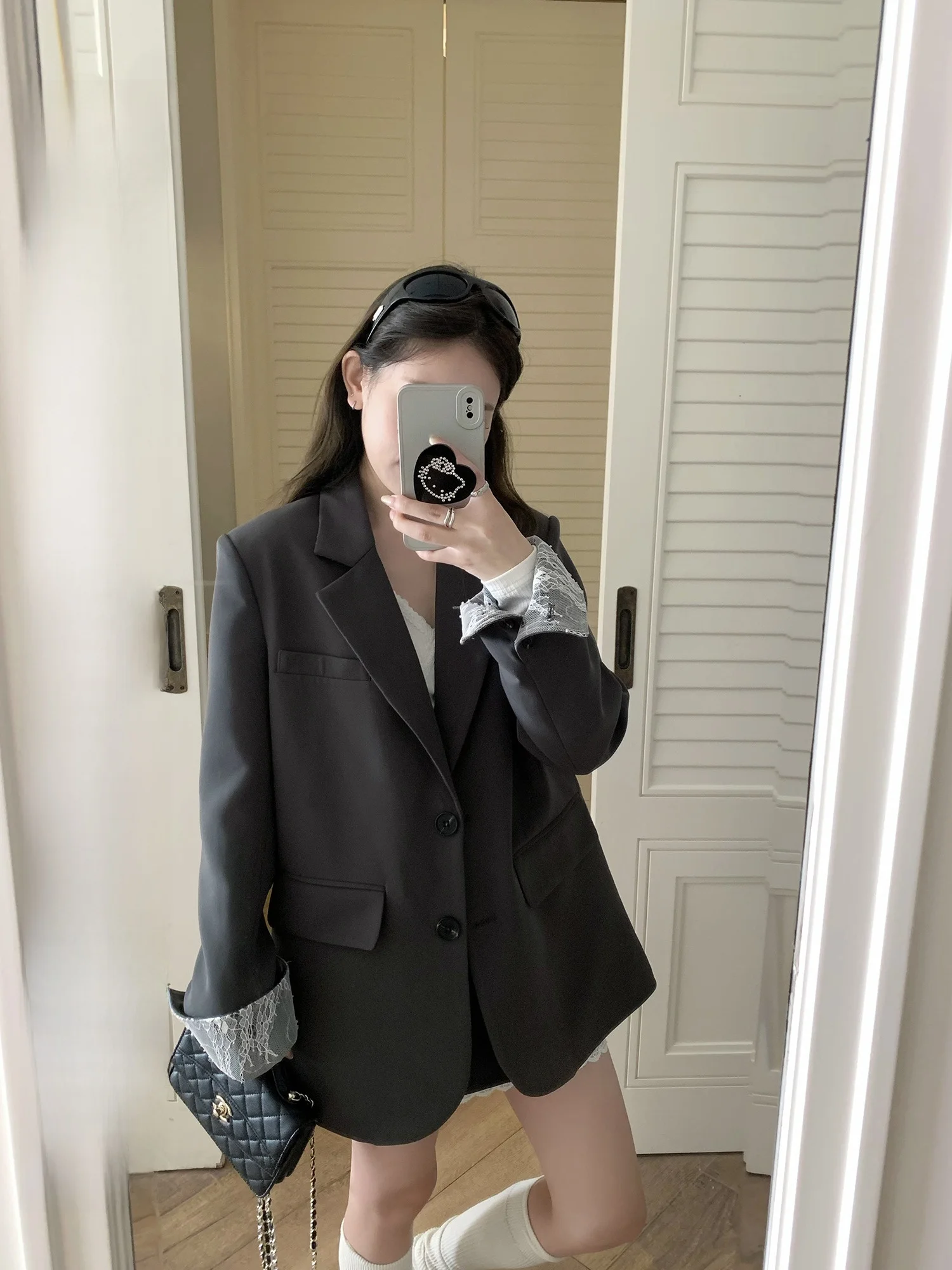 

Hhi Classic Chant ey Loose Women's Suit Jaet High-End ape Casual Long Sve No Ironing Required Commute Sle