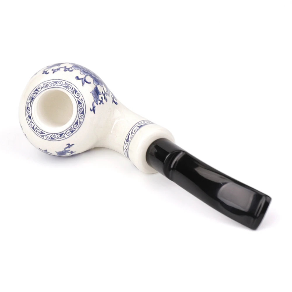 RU MuXiang Blue and white porcelain tobacco pipe , 9mm filter element smoking pipe , Chinese style ceramic pipe , pipe holder