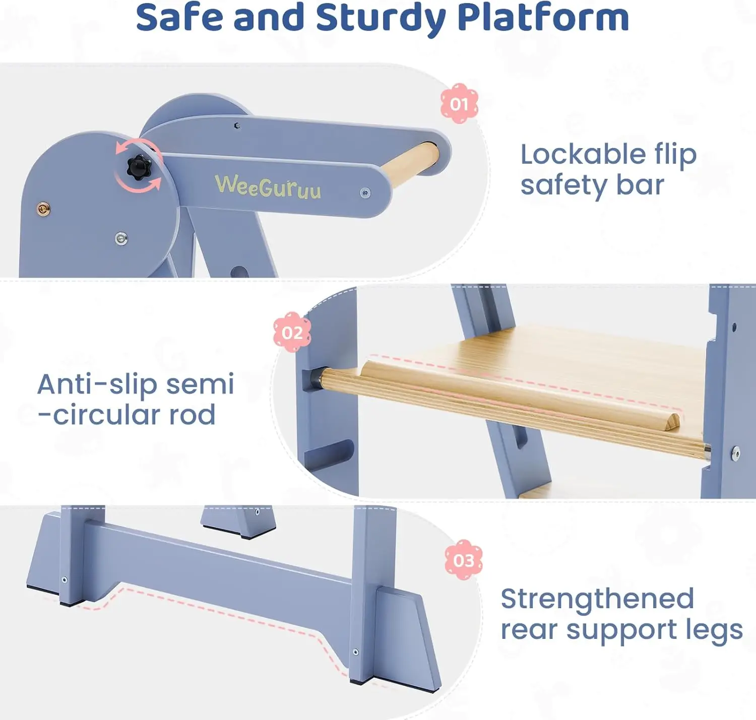 Kitchen Tower, Height Adjustable Standing Tower for Toddlers Learning New Skills, Wooden Kids Kitchen Stool Helper with Safety R