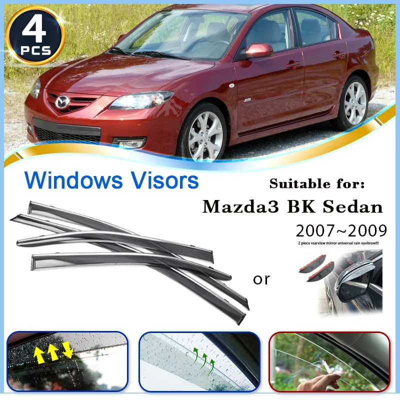 

Car Window Visors For Mazda3 Mazda 3 BK Sedan 2007 2008 2009 Rain Proof Deflector Windshields Rain Eyebrow Trims Car Accessories