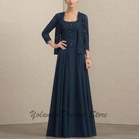Modern Scoop Neck Mother of The Bride Dresses Long Ruffle Floor Length Formal Evening Dress Wide Straps Zipper Back