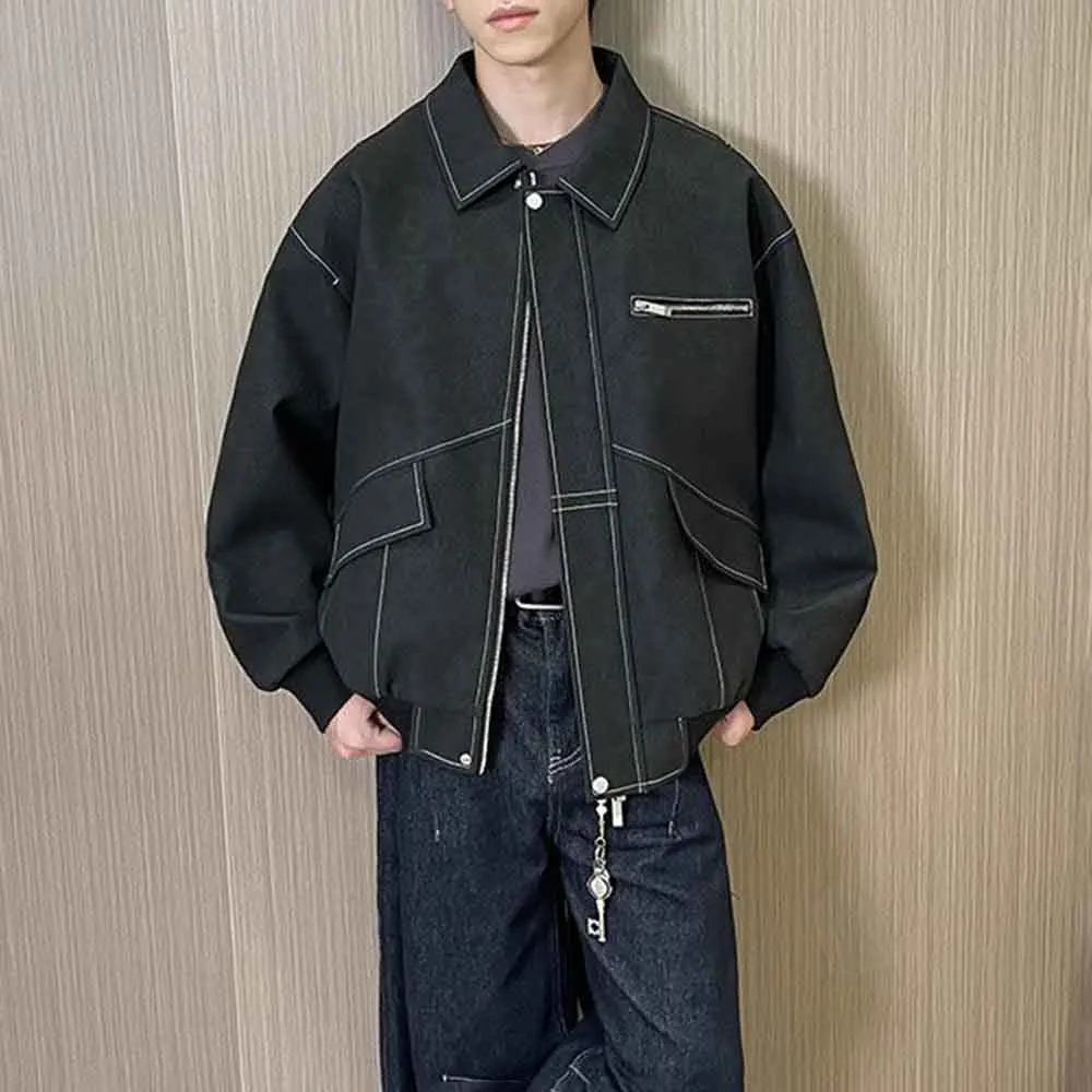 

Autumn New Men's Solid Color Long-Sleeved Jacket American Retro Fashion Trend Street Simple Loose Casual Niche Men's Tops 2025