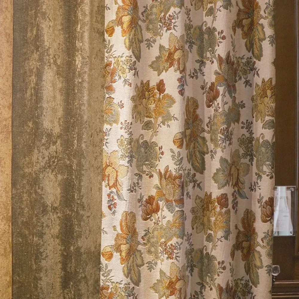Villa Luxury Chenille Jacquard Valance Vintage Thickened Blackout Custom Size Drapes Curtains for Living Dining Bedroom American