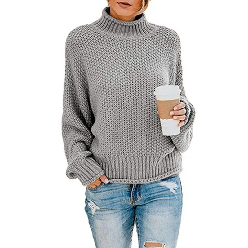 2023 y2k Women\'s Long-Sleeved Turtleneck Sweaters Loose Pullover Solid Color Plus Size Tops High Neck Knitted Sweater ropa mujer