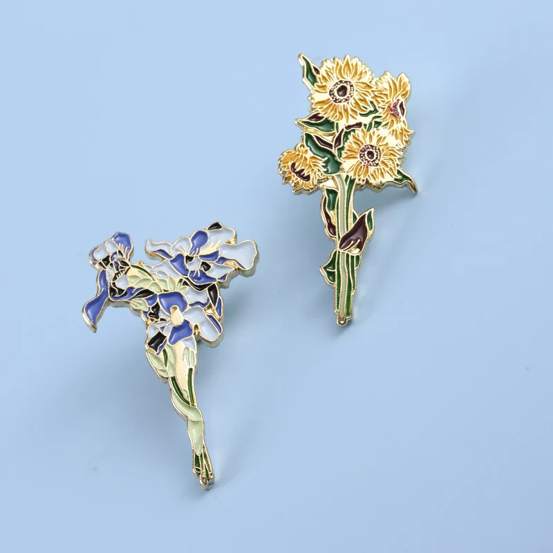 Pin de solapa para mujer, insignia de Van Gogh, broche de girasol, Iris, flor, sombrero, Pin de Metal para ropa, alfileres de esmalte, insignias para mochila, regalos