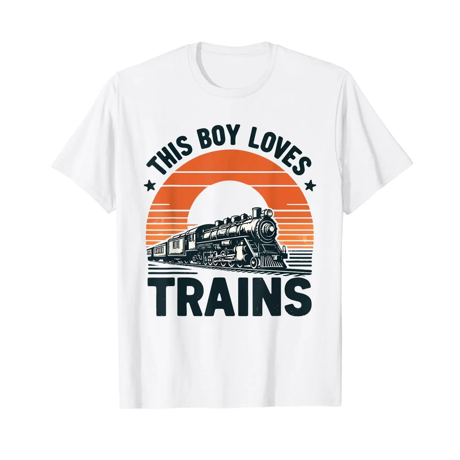 This Boy Loves Trains Retro Wagon Railroad Lover Conductor T Shirt vintage Washed Unisex Stylish graphic Soft homme fashion
