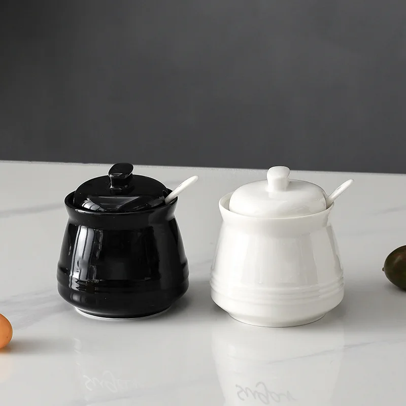 Ceramic Spice Container with Spoon,Porcelain Sugar Salt Cellars Jar with Lid,Round Condiment Organzier for Kitchen Accessories image 4