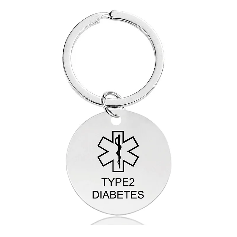 Engraved Medical Alert Key Chain Stainless Steel Type 1 Diabetes Pendant Keychains For Men Women