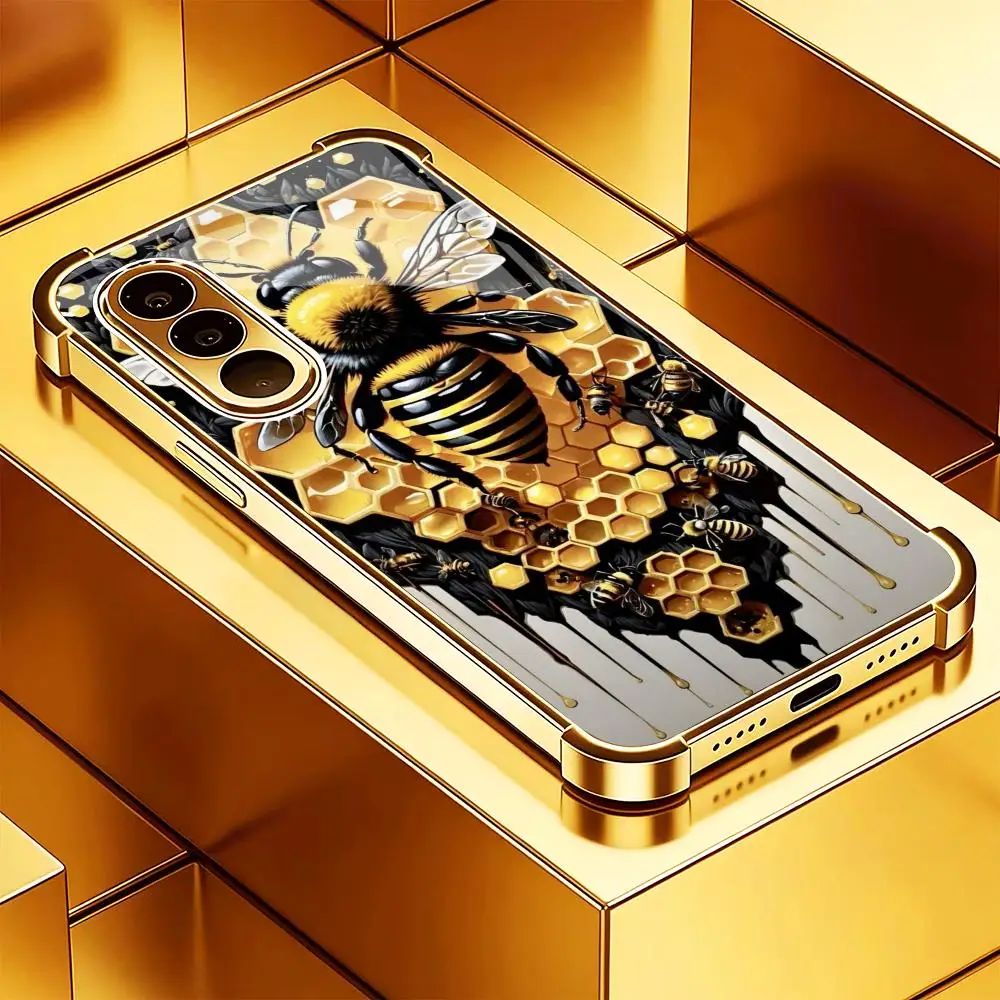 Golden Bee Honeycomb Tempered Glass Fashion phone case for Samsung Galaxy S26/S25/S24/S23/S22/S21 FE Ultra Plus Dropresistant