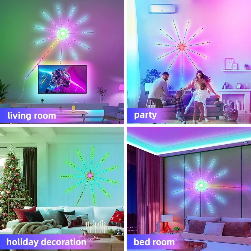 Tira de luces LED de fuegos artificiales, lámpara inteligente RGB que cambia de Color, USB, decoración de pared, Fiesta de cumpleaños, sueño