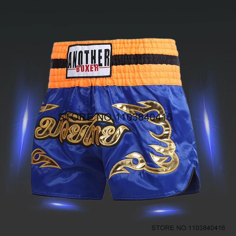 

Muay Thai Pants Blue Orange Boxing Shorts Child Women Men Satin Polyester MMA Clothing Grappling Cage Fight Kickboxing Shorts