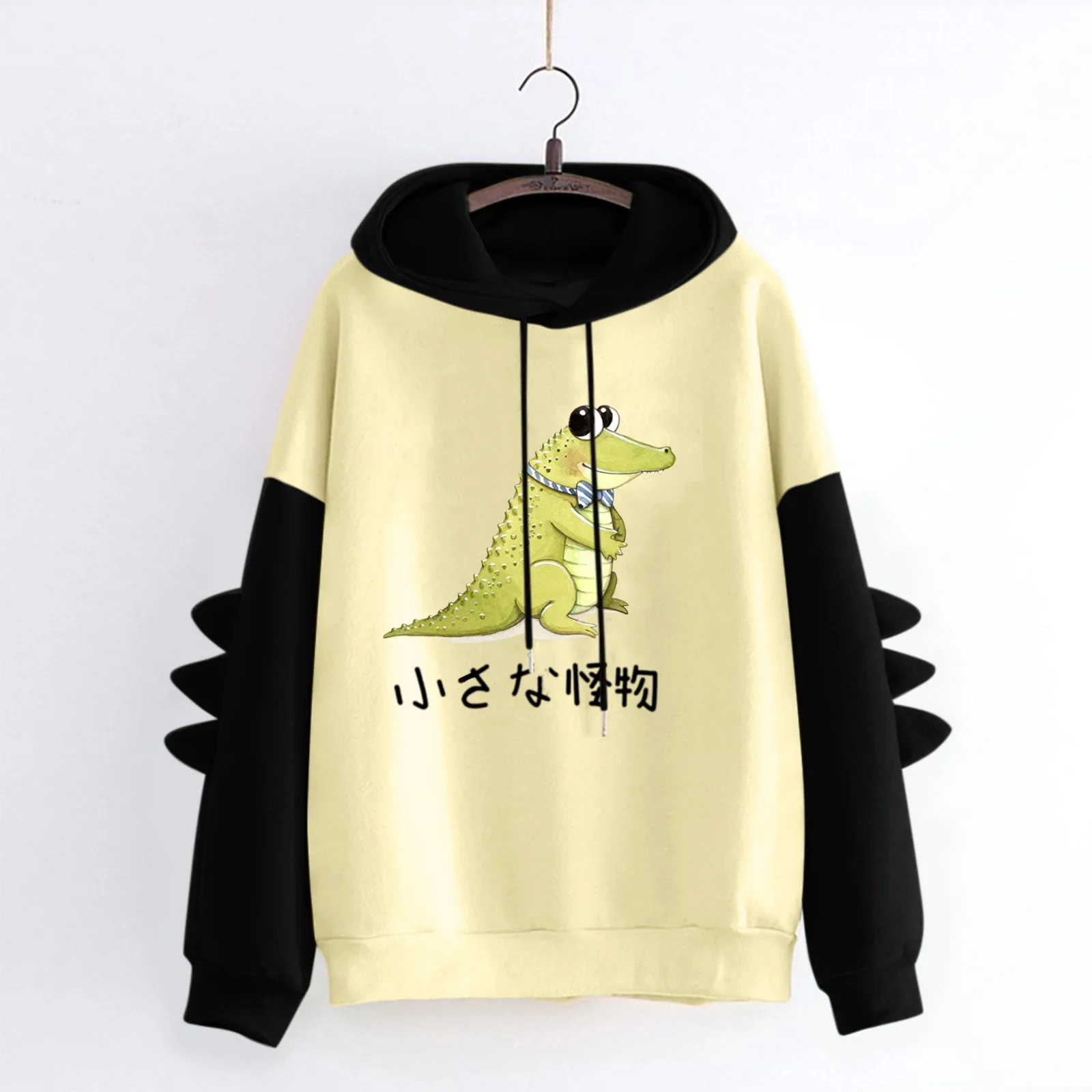 Casual Printed Hoodies Women Contrast Fashion Irregular Color Blocked Dinosaur Long Sleeved  Sweatshirts Cartoon Autumn Winter