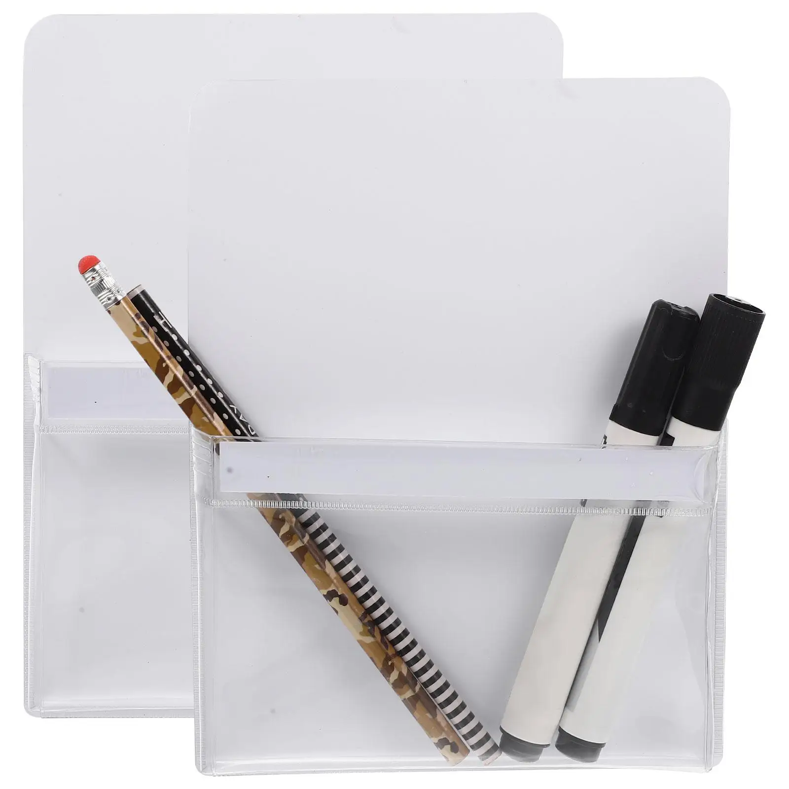 

2pcs Magnetic Pen Holder Lightweight Portable Desk Organizer Transparent PVC File Bag for Office Supplies Storage