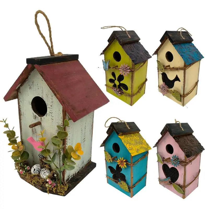 Wooden Birdhouse Hangable Sturdy Bird Houses Multifunctional Protective Bird Cage For Outside Garden Decor