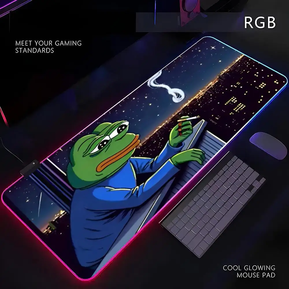 

Pepe The Frog Mouse Pad RGB Gamer LED Light Mouse Mat Peripherals Mousepad Computer Desk Mat XL Mice Keyboard Carpet