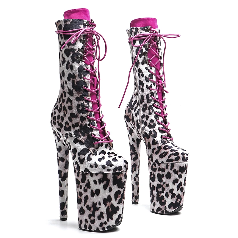 Leecabe  23CM/9inches  Leopard print  Upper   Fashion trend  High Heels platform stripper heel Pole Dance boot